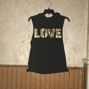 Black & gold sleeveless material girl hoodie (s)